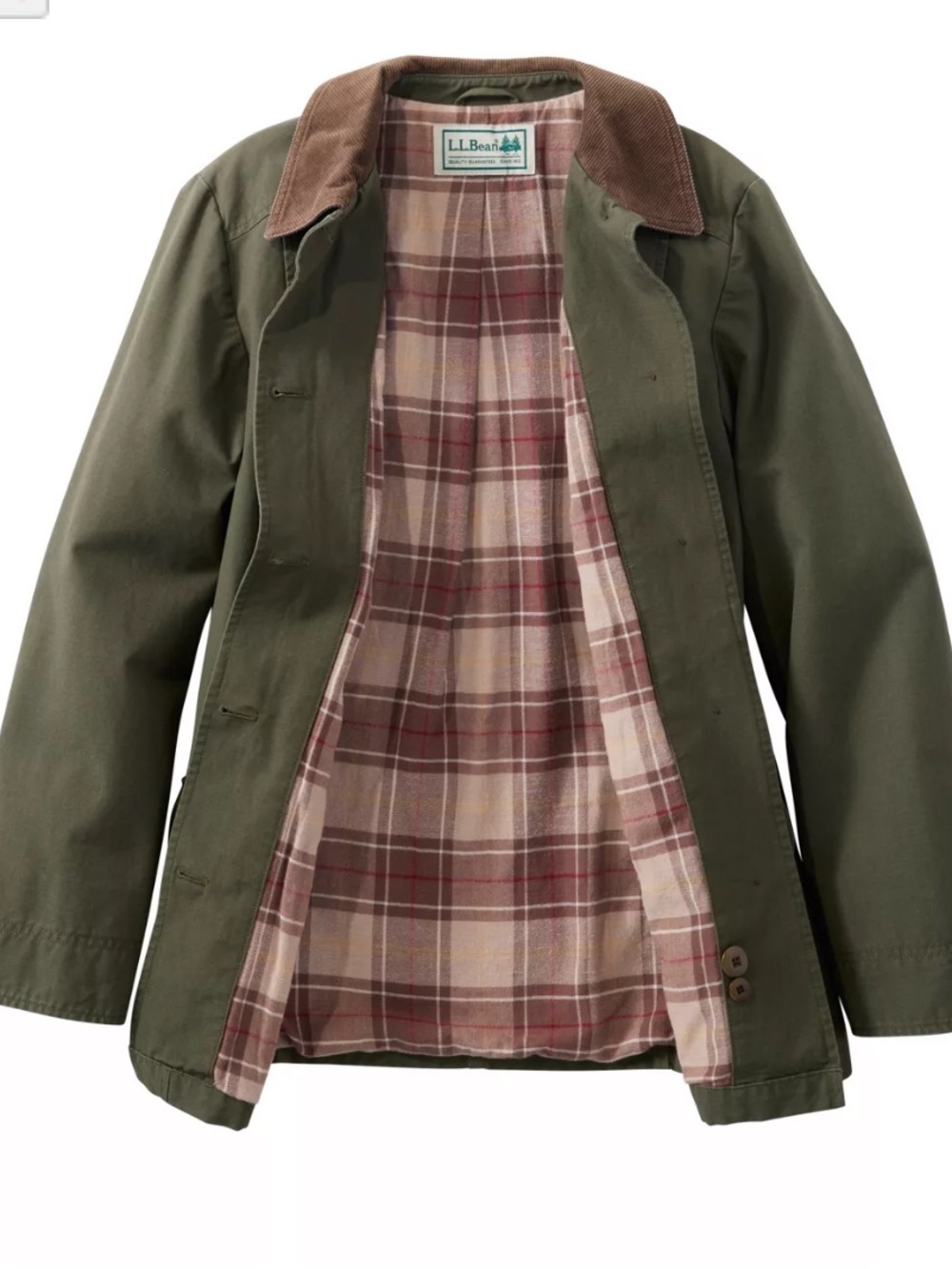 L.L.Bean Adirondack Olive Green Barn Coat Flannel Lined Gorpcore